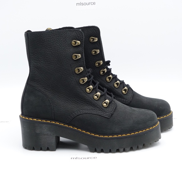 NEW Dr. Martens Leona Platform Boots 32215001 Black Nubuck - Picture 3 of 9